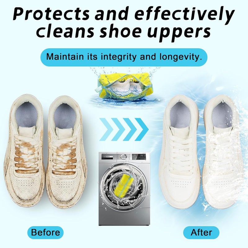 CNEYSID XXL Shoe Washing Machine Bag - 2 Reusable Shoes Cleaning Bags for Washer And Dryer, Durable Zipper Laundry Shoe Bag 360° Deep Clean Sneaker Tennis Include Mesh Wash Bags & Bra Laundry Bags (Yellow) - Image 3